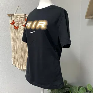 Nike Black White Swoosh Gold Air Short Sleeve Tee Shirt Grunge Alt Streetwear thumbnail 3