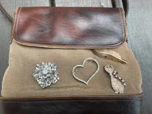 Liz Claiborne Vintage Crossbody Bag With Mostly Vintage Brooches thumbnail 1