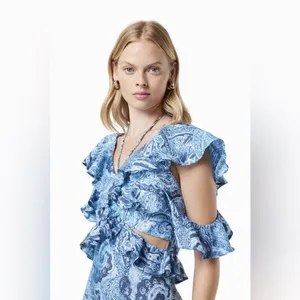 Elliatt Snow Printed Linen Gown Blue Floral Wedding Guest Vacation Summer thumbnail 7