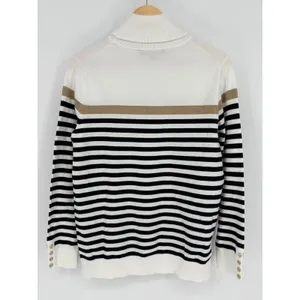 Tommy Hilfiger Turtleneck Sweater Large Striped Metallic White Gold Coastal Prep thumbnail 5