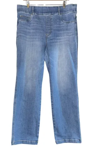 Spanx Medium Wash Pull On Jeans Women's 1X Stretch Distressed Straight Leg‎ thumbnail 1