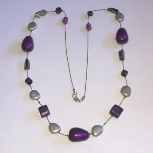 Purple and Silver Tone Beaded Boho Necklace thumbnail 6