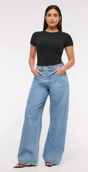 Abercrombie & Fitch The Wide Leg High Rise Jean Curve Love Size 28/6 Long thumbnail 1