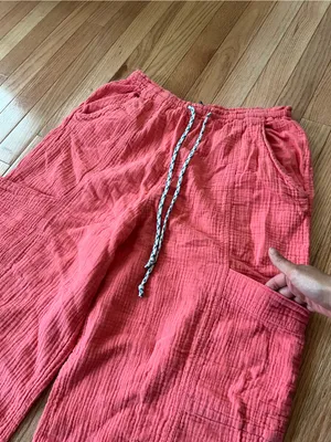 100% Gauze Cotton Pink Wide Leg Pants Small Coastal Resort Vacation Summer Beach thumbnail 2