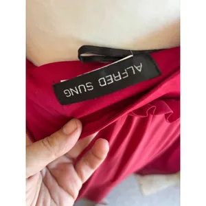 Alfred Sung Strapless Ruffle Empire Waist Chiffon Cocktail‎ Dress Raspberry Pink thumbnail 4