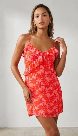 Francesca’s Miami Floral Red and Pink Sundress Size S/M thumbnail 1