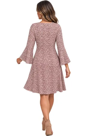MAEVE Women’s Size L Textured Tweed V-Neck Bell Sleeve A-Line Dress thumbnail 2