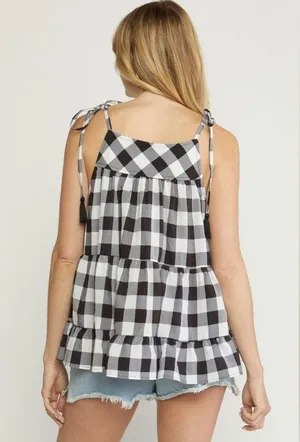 Entro gingham plaid black top tassels NWOT e thumbnail 2