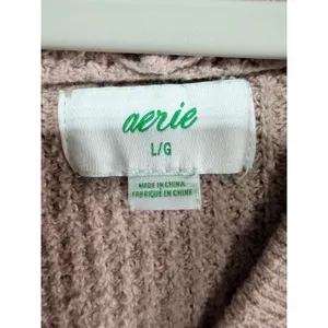 Aerie Sweater Waffle Knit V-Neck Hooded Women's L Blush Oversized Cozy Sweater thumbnail 3