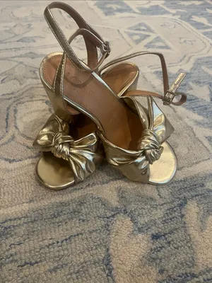 J. Crew Factory Metallic Gold Knot Front Ankle-Strap Heels thumbnail 5