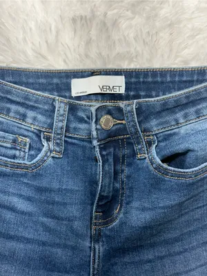 Vervet Denim High Rise Distressed Skinny Jeans Size 24 Raw Hem Blue Stretch thumbnail 4