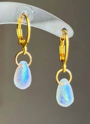 Handmade mini teardrop Czech glass simple minimalist earrings🤍 thumbnail 1