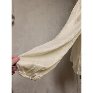 Ivory V Neck Blouse Top Long‎ Balloon Sleeve Neutral Clean Girl Going Out SizeM thumbnail 2