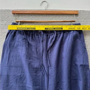 Navy Blue Cotton Linen Drawstring Waist Wide Leg Pants Size Large thumbnail 4