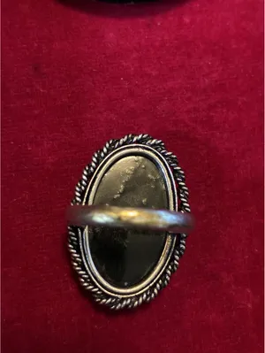 Vintage Southwestern Black Jade Silver Tone Oval Cabochon Twisted Rope Bezel thumbnail 8