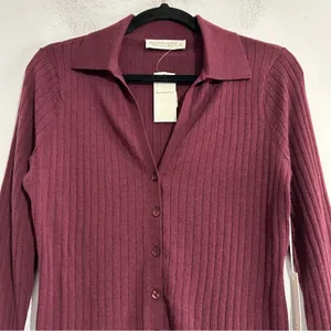 Abercrombie & Fitch 100% Merino Wool Ribbed Collared Sweater Preppy Academia thumbnail 7