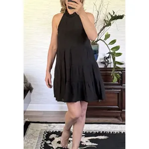Entro Black Tiered Halter Dress Ruffle Neck Size S thumbnail 6