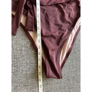 Shade‎ & Shore Womens Burgundy Wrap Tie Waist One Piece Swimsuit Size L EUC thumbnail 9