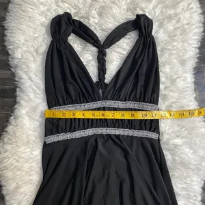 Black Halter Silver Waistband Open Back Braided Handkerchief Hem Dress Fairy Y2k thumbnail 6