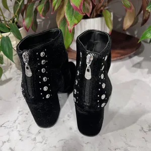 G by GUESS Womens Black Velvet Rhinestone Studded Block Heel Ankle Boots 7.5M thumbnail 6