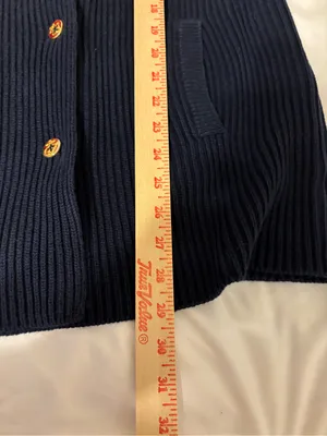 Lauren Ralph Lauren Navy Ribbed Cotton Double Breasted Cardigan M thumbnail 4
