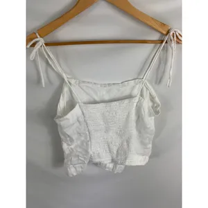 H&M White Tie Sleeve 100% Linen Crop Tank Size Medium thumbnail 2