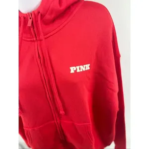 Victoria’s Secret Pink Full Zip Campus Hoodie Drawstring Logo NWT Red M thumbnail 11