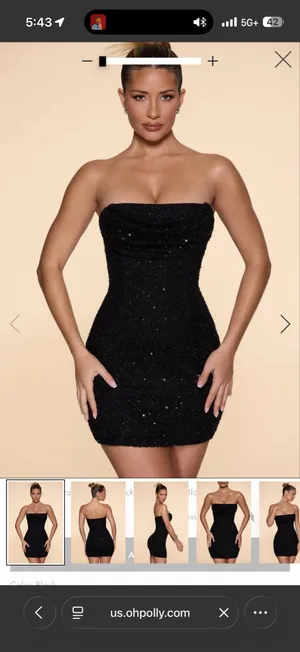 Oh Polly Embellished Strapless Cowl Neck Mini Dress in Black thumbnail 2