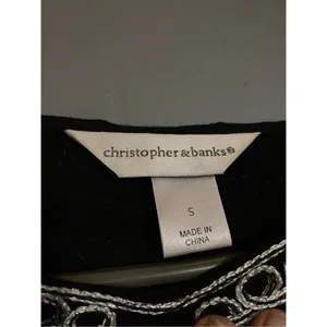 Christopher&Banks Black Sparkle Embroidered Scalloped Hem 3/4 Sleeve Top S thumbnail 4