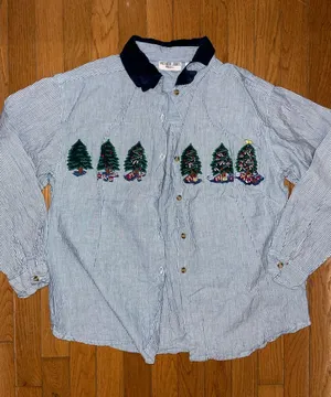 Holiday Embroidered Christmas Tree Button-Up Shirt thumbnail 1