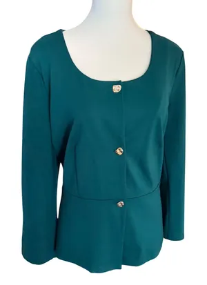 Anne Klein Womens Botanical Green Peplum Knit Jacket Gold Buttons XL NEW thumbnail 1