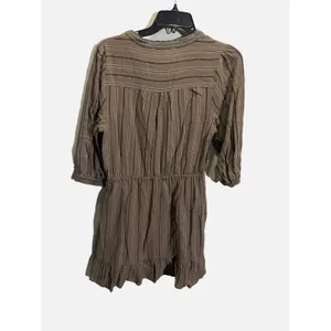 Ellison Mini Dress Womens Medium Brown‎ Striped Boho Ruffle Crochet Trim Casual thumbnail 5
