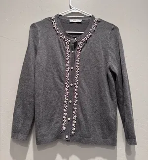 Zara Gray Pearl Embellished‎ Cardigan Sweater Size Small thumbnail 1
