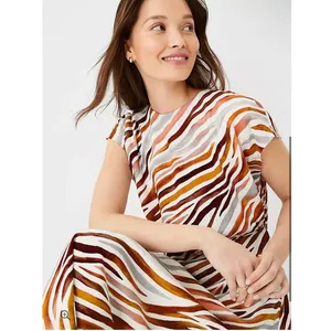 Ann Taylor Linen Blend‎ Midi Zebra Stripe Mock Neck Flare Dress Size 0 thumbnail 3