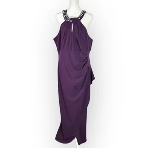 S.L. Fashions SLNY Maxi Dress Women's Plus 18 Purple Embellished Halter Neckline thumbnail 3