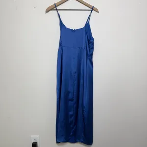 Anthropologie Chelsea28 Women Dress XL Blue Satin‎ Faux Wrap Midi Party Cocktail thumbnail 10
