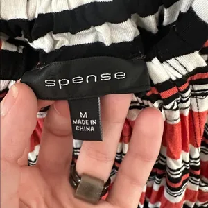 Spense Womens Maxi Dress Striped Smocked Sleeveless Red Black White Medium thumbnail 3