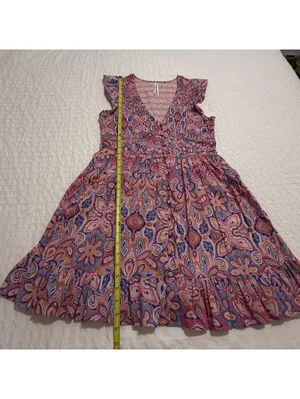Anthropologie Peregrine Boho Floral Paisley Mini Dress S Small Pink Multi Color thumbnail 2