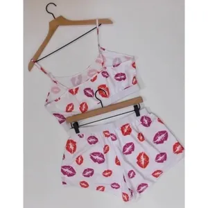 NEW!! HOT LIPS Lipstick Kiss Cropped Loungewear Two Piece Set Top Shorts X-Large thumbnail 6