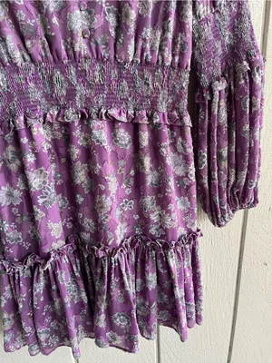 Alexis Lilac Purple Floral Mini Dress Long Sleeves thumbnail 3