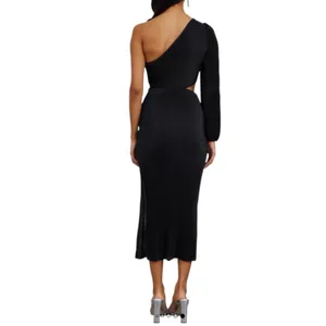 Hello Molly Black One Shoulder Cut Out Midi Dress Wedding Party Slit Bodycon thumbnail 4