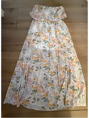 Floral Strapless Chiffon Maxi Dress S thumbnail 1