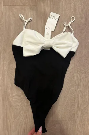 ZARA black bodysuit white bow top blouse thumbnail 13