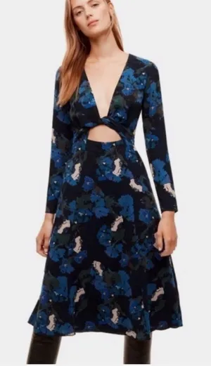 Aritzia Wilfred Aubagne Black Blue Cutout Long Sleeve Midi Dress size 4 $175 thumbnail 1