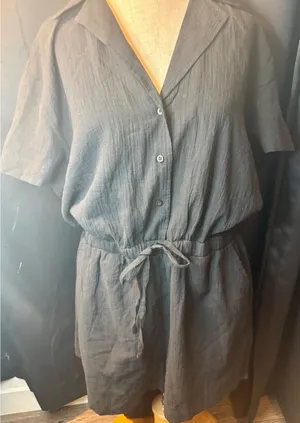 Fabletics Black Cotton Gauze Short Sleeve Romper Button Front Size M NEW thumbnail 1
