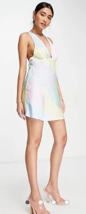 NWT ASOS Design Bias Cut Plunge Satin Racerback Mini Dress‎ Size 10 thumbnail 1