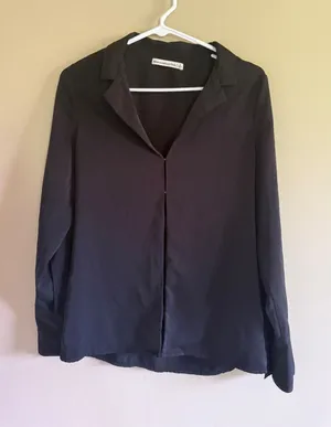 Abercrombie & Fitch Womens Black Long Sleeve Notched Collar Blouse Small thumbnail 1