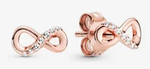 Pandora Sparkling Infinity Stud Earrings Rose Gold thumbnail 1