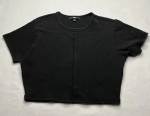 Vans Womens Ribbed Short Sleeve Crop Top Black Size L thumbnail 1