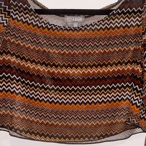 LOVE Retro Crop Top Long Sleeve Geometric Bell Sleeves Sheer Orange Gold Small thumbnail 6